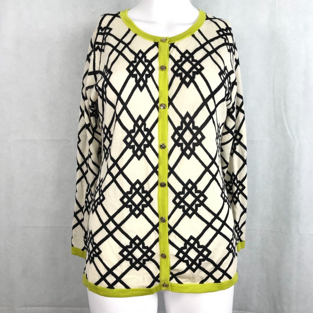 Spartina Cardigan Womens Sz S Merino Wool Lightweight Sweater Ivory Black